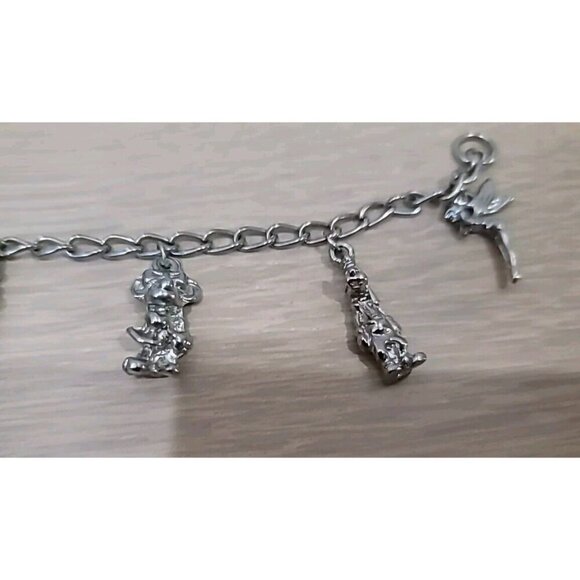 Charm Bracelet Vtg Walt Disney Characters 1990’s Silver Tone Dumbo Tink Mickey - Picture 6 of 8